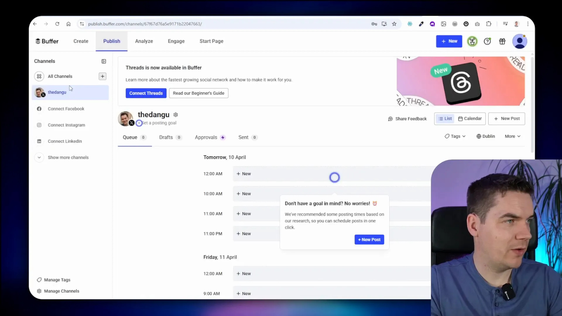 Buffer dashboard after account creation