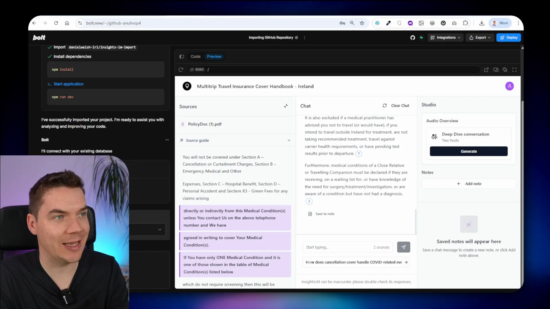 AI chat response with citations in InsightsLM
