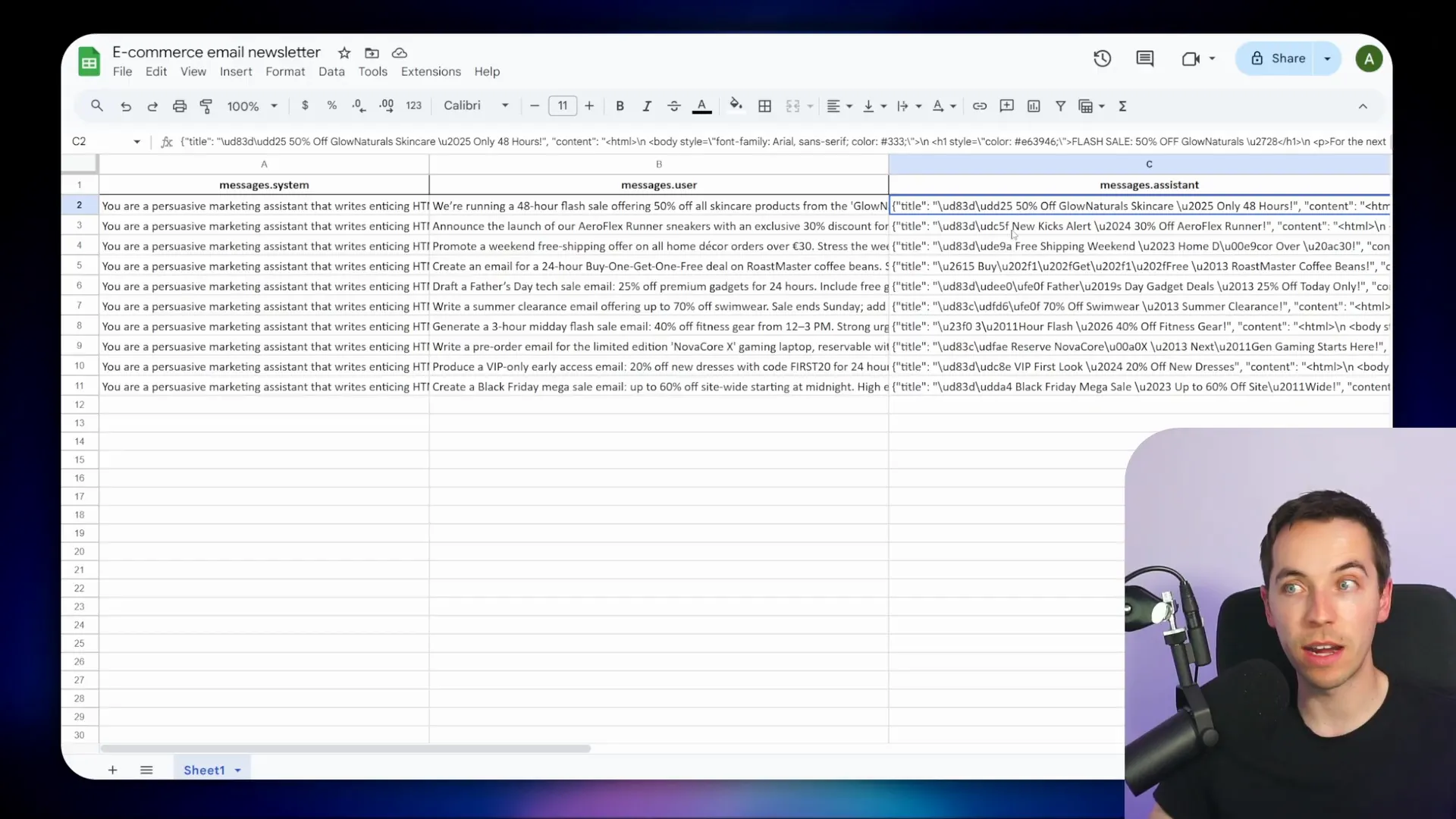 Example of fine-tuned model generating structured email content
