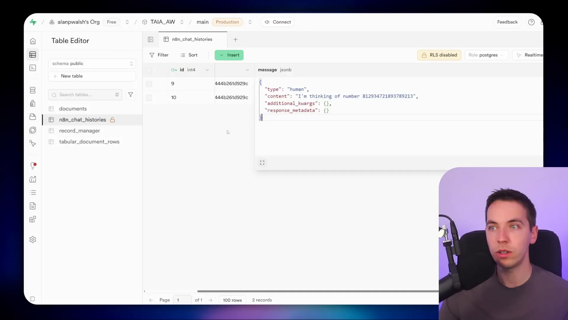 Short term memory setup in n8n with Postgres chat memory