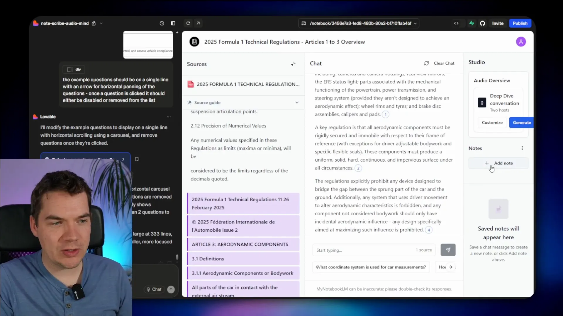 Notes panel with AI and manual notes including citations