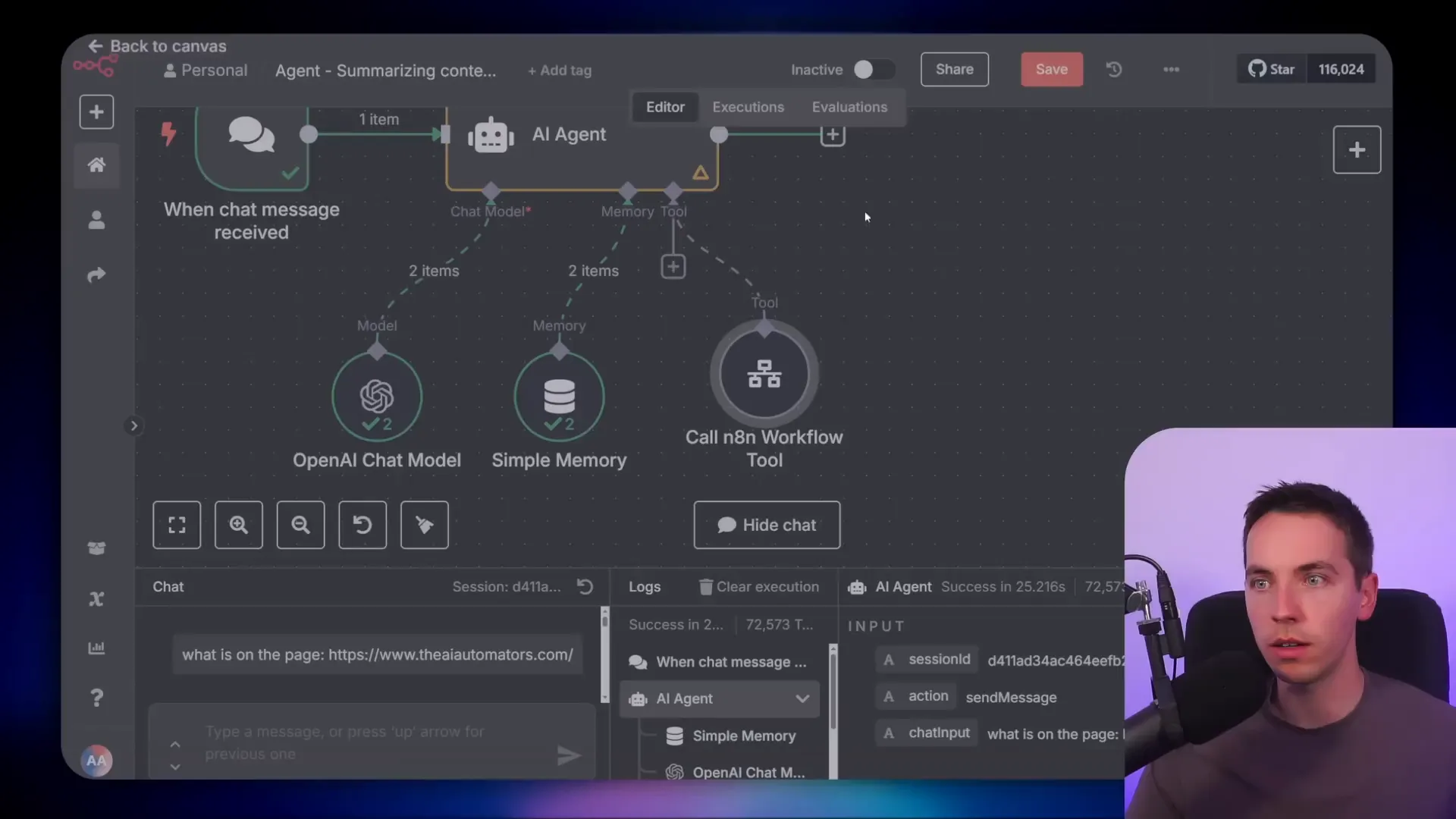 Summarizing context using sub workflow in n8n