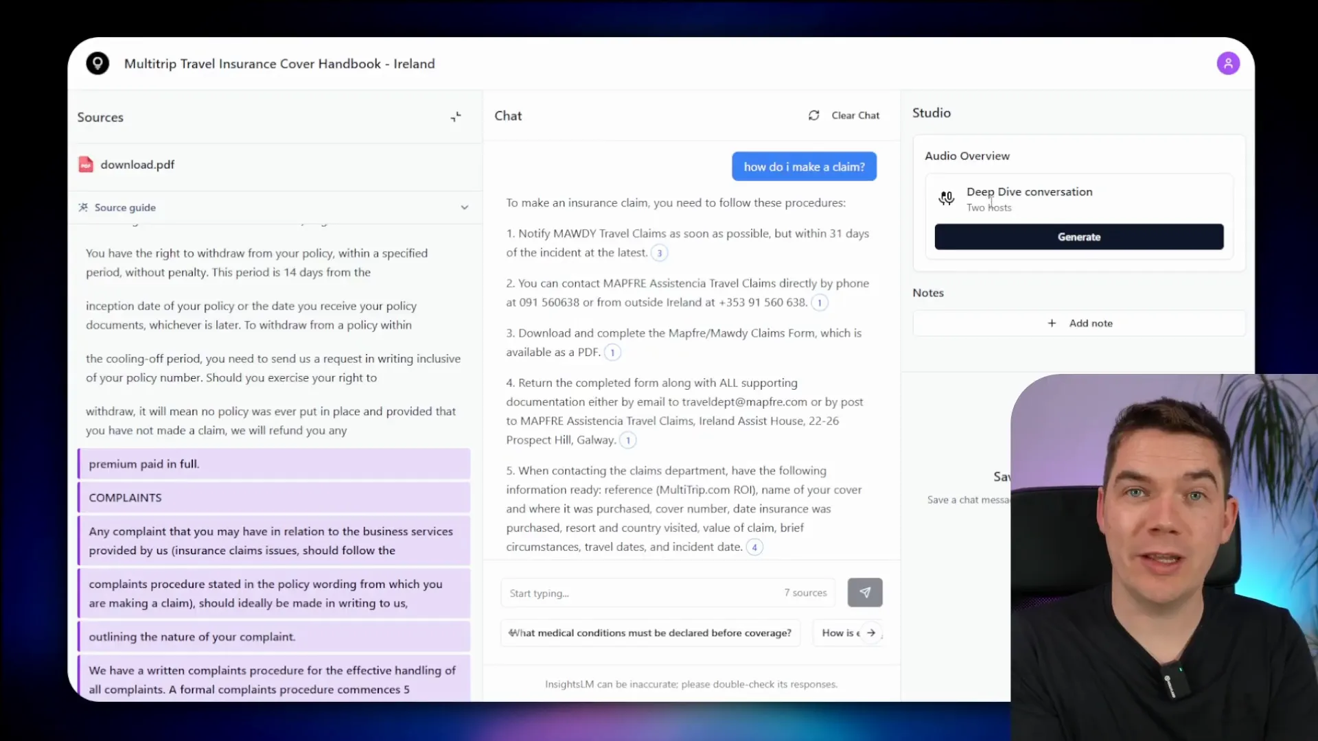 Chat interface showing inline citations with clickable links