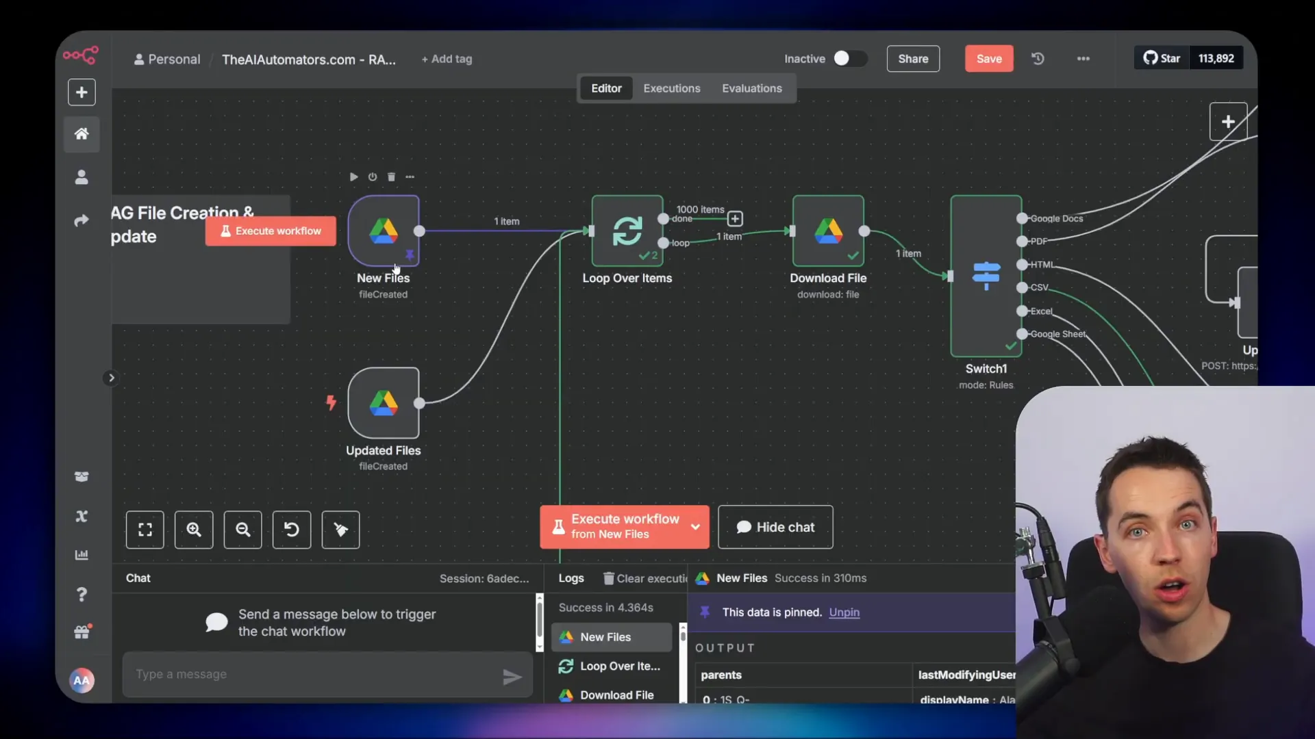 Workflow diagram showing triggers for new and updated files in Google Drive