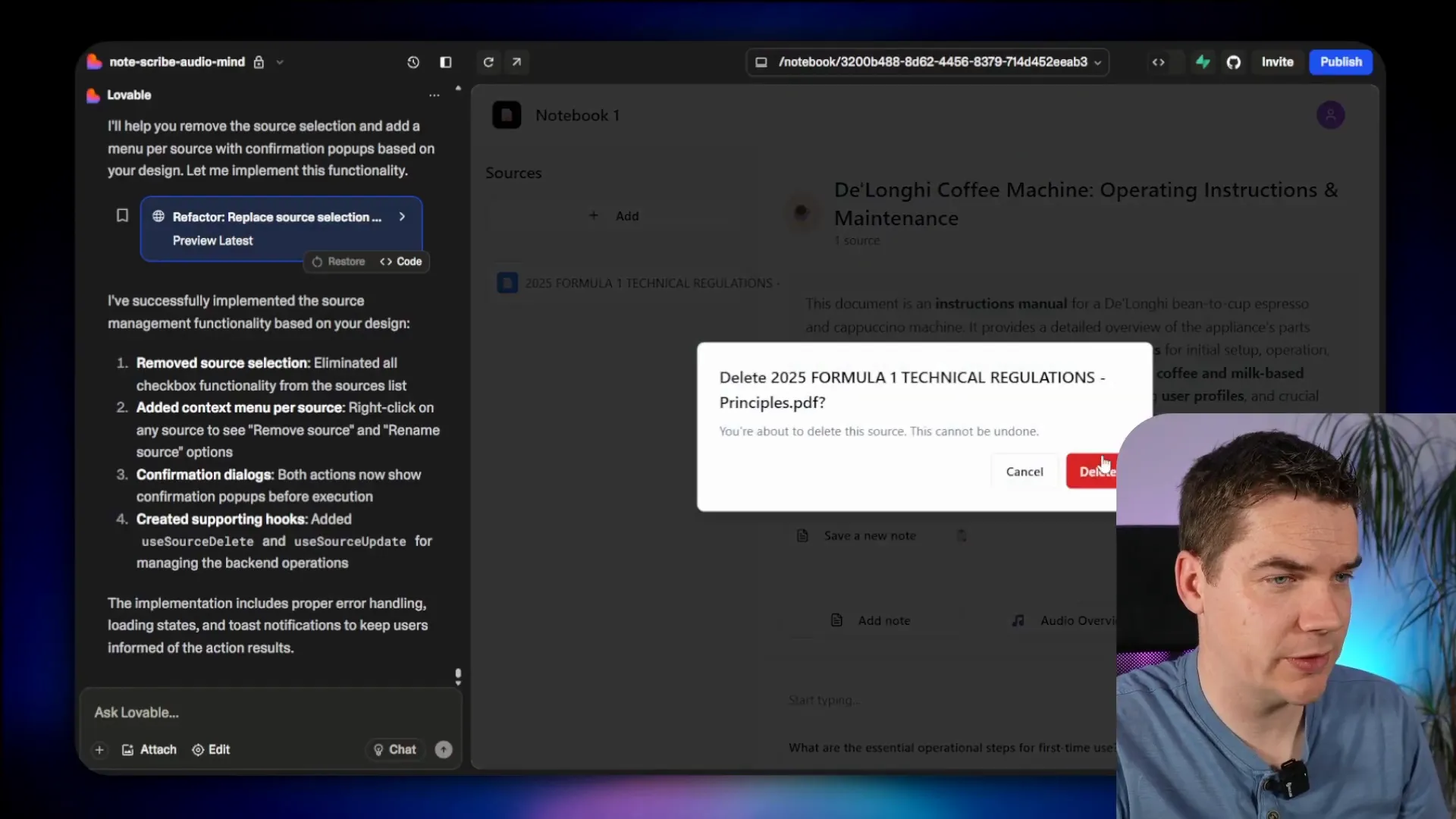 Context menu for rename and remove source on right click