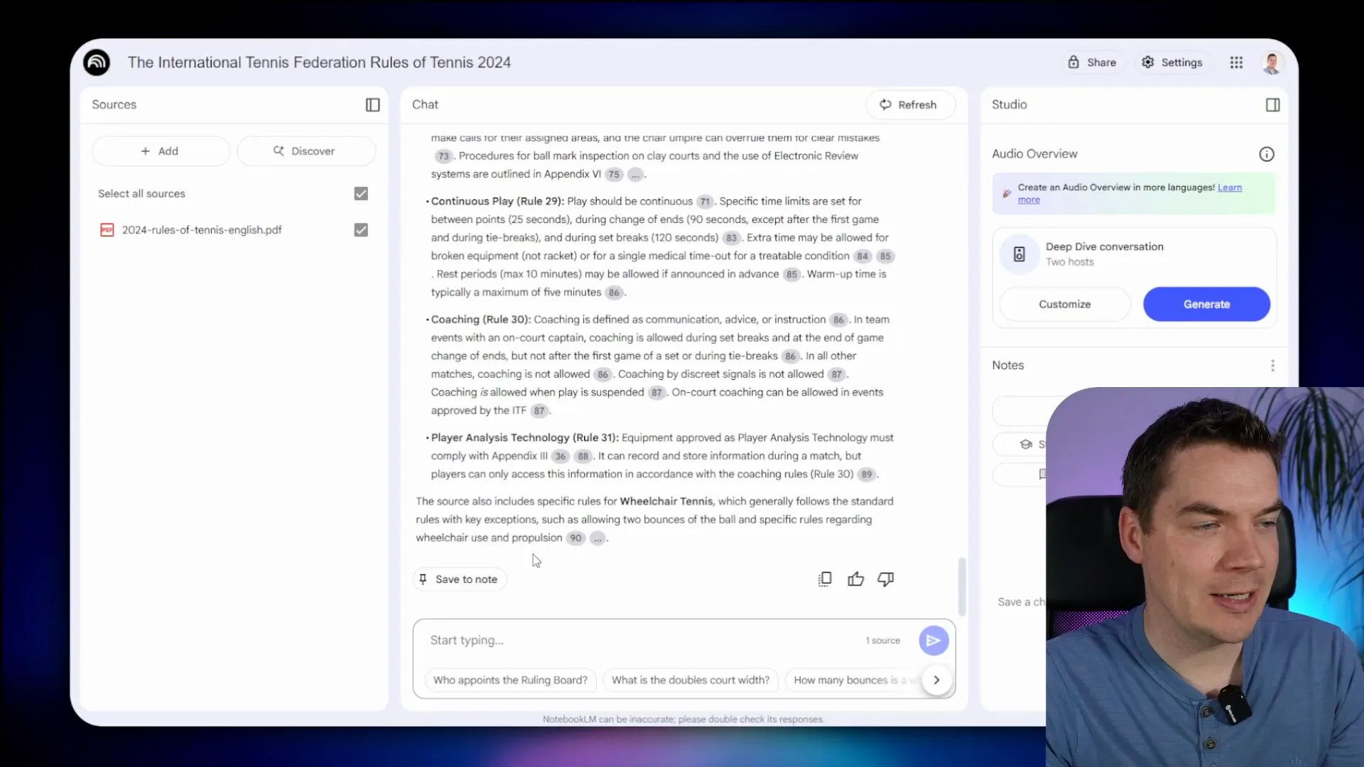 Chat response with inline citations linking to document sections