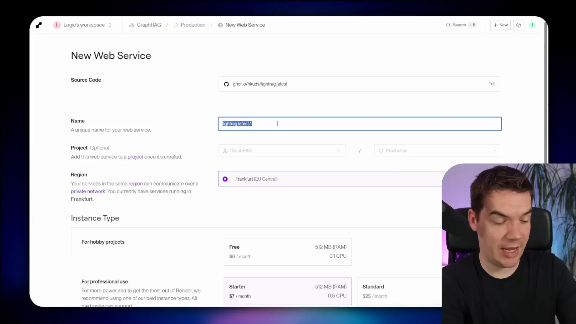 Render.com LightRAG deployment dashboard