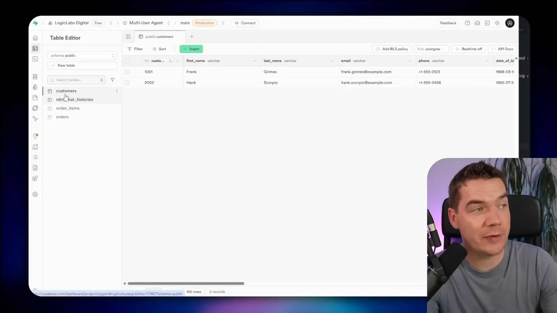 Supabase RLS warning pop-up indicating data is publicly accessible when RLS is disabled