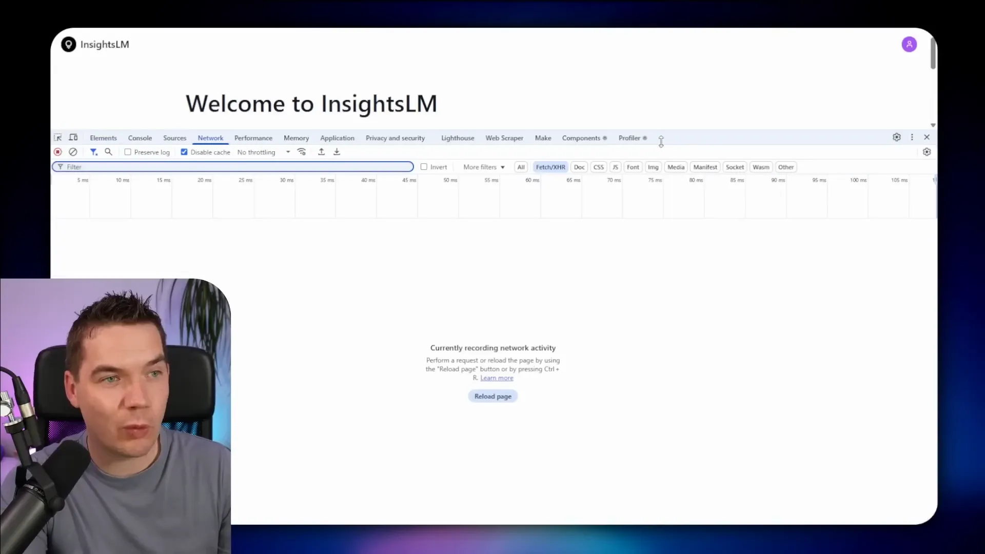 InsightsLM dashboard showing engagement with secure access token validated workflows