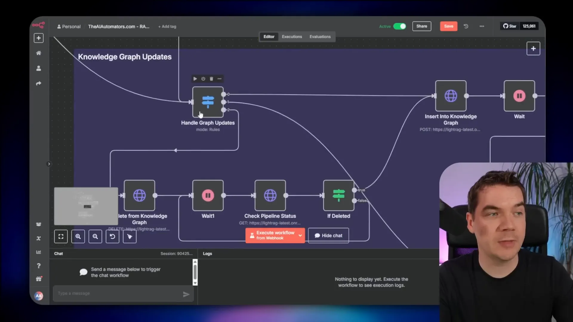 n8n RAG ingestion pipeline with LightRAG knowledge graph update