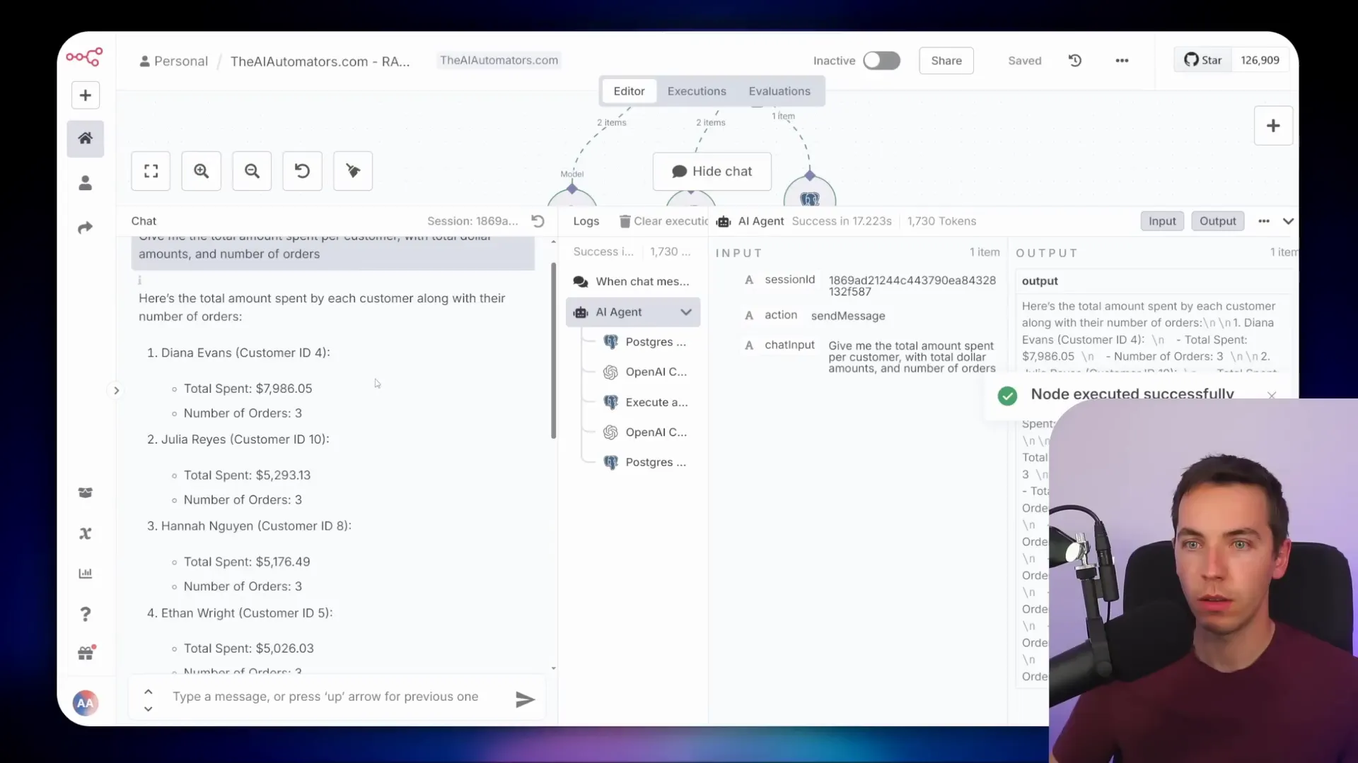 Agent response using flattened view for total amount spent per customer