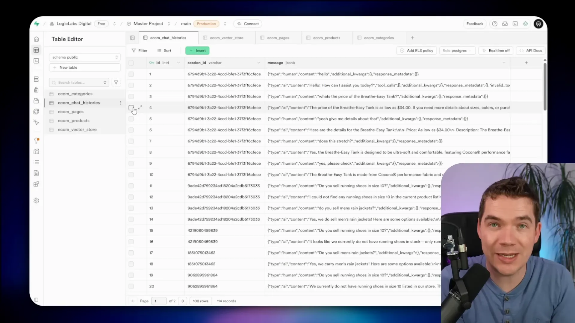 Example chat history records used to create new test cases from real user interactions