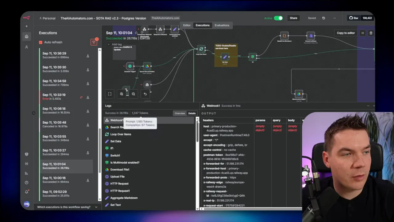 Execution overview and logs showing time spent per node