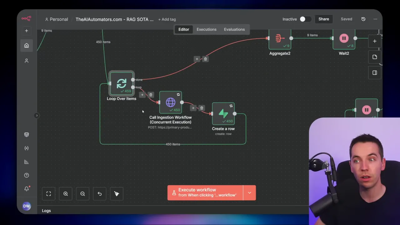 Webhook node calling the ingestion workflow for one file