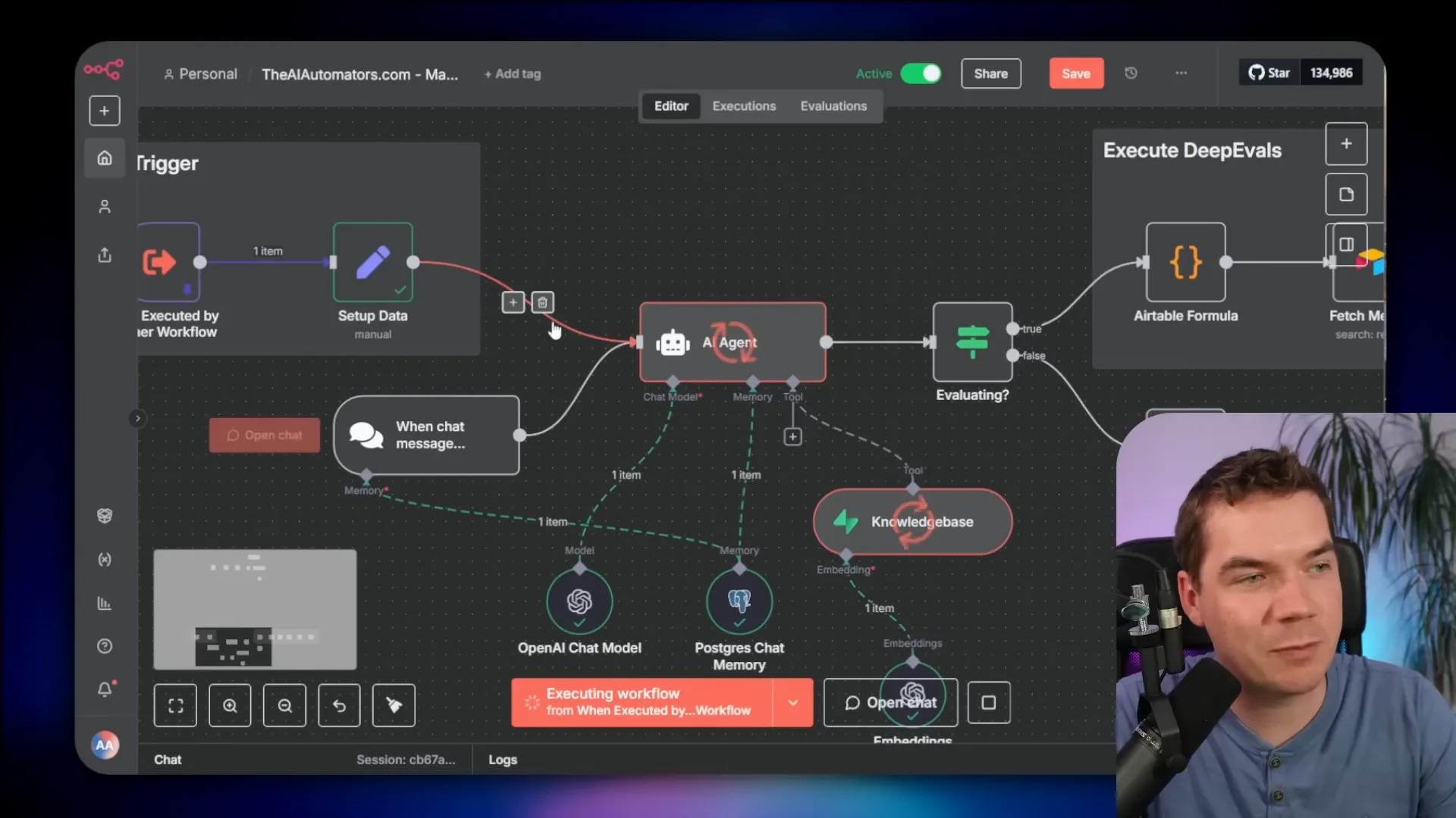 n8n workflow mapping showing how retrieved context and metrics are passed from subworkflow to the evaluation wrapper