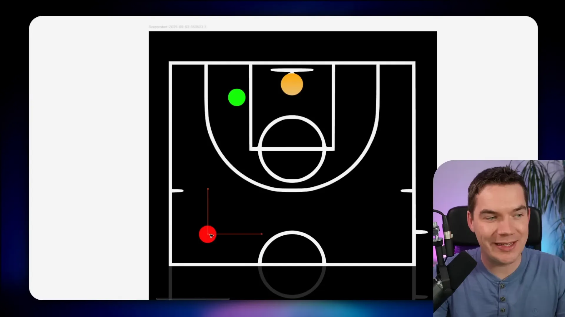 Close-up of the court showing in-scope and out-of-scope questions on a visual map