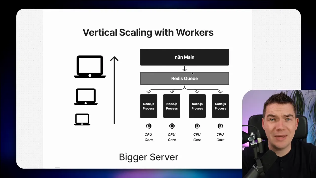 n8n workers polling Redis and processing jobs