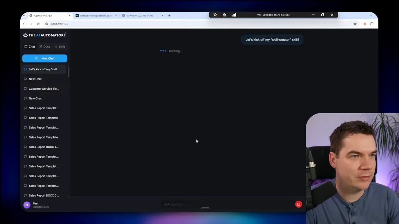 Agent interface with a sidebar list of report files and a chat pane, preparing to analyze reports