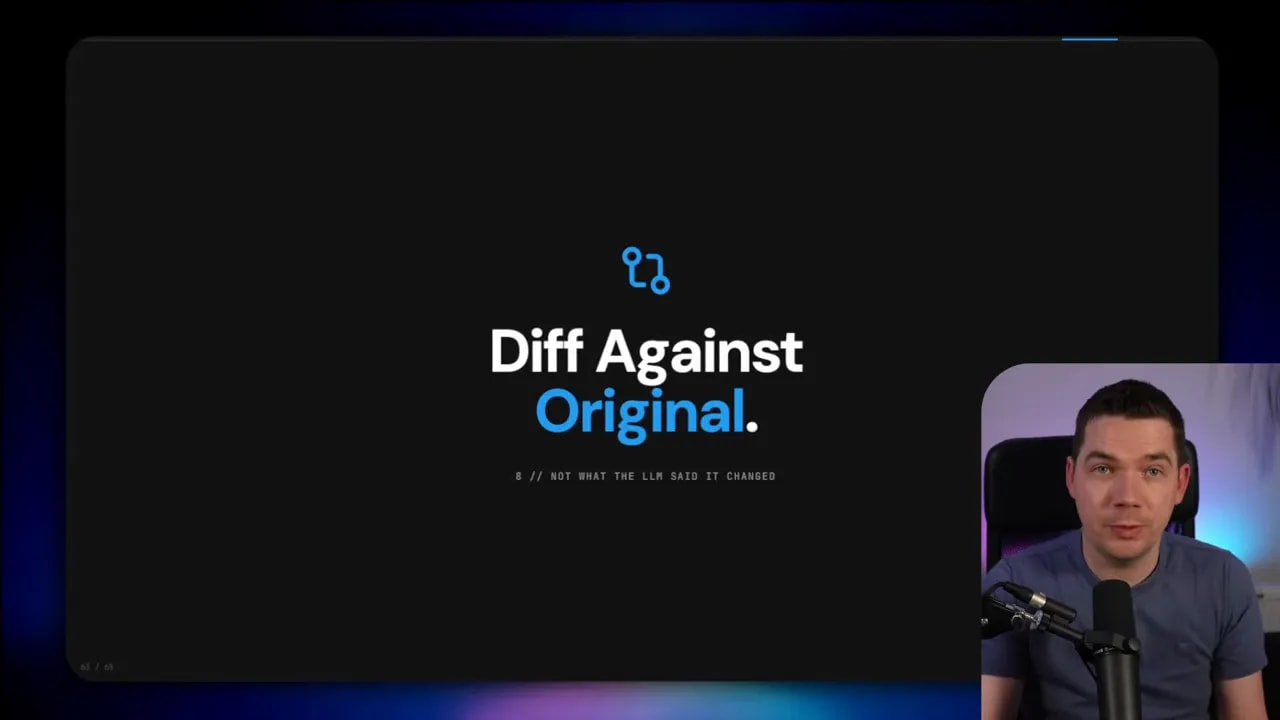 Slide reading 'Diff Against Original' with diff icon on a video recording screen