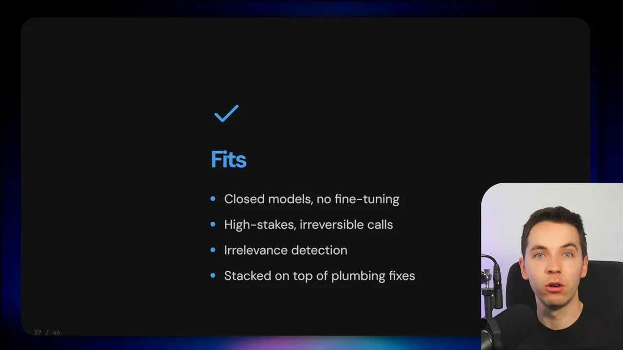 Slide titled Fits listing when reviewer gating is a good fit for tool-calling agent reliability and irreversibility scenarios