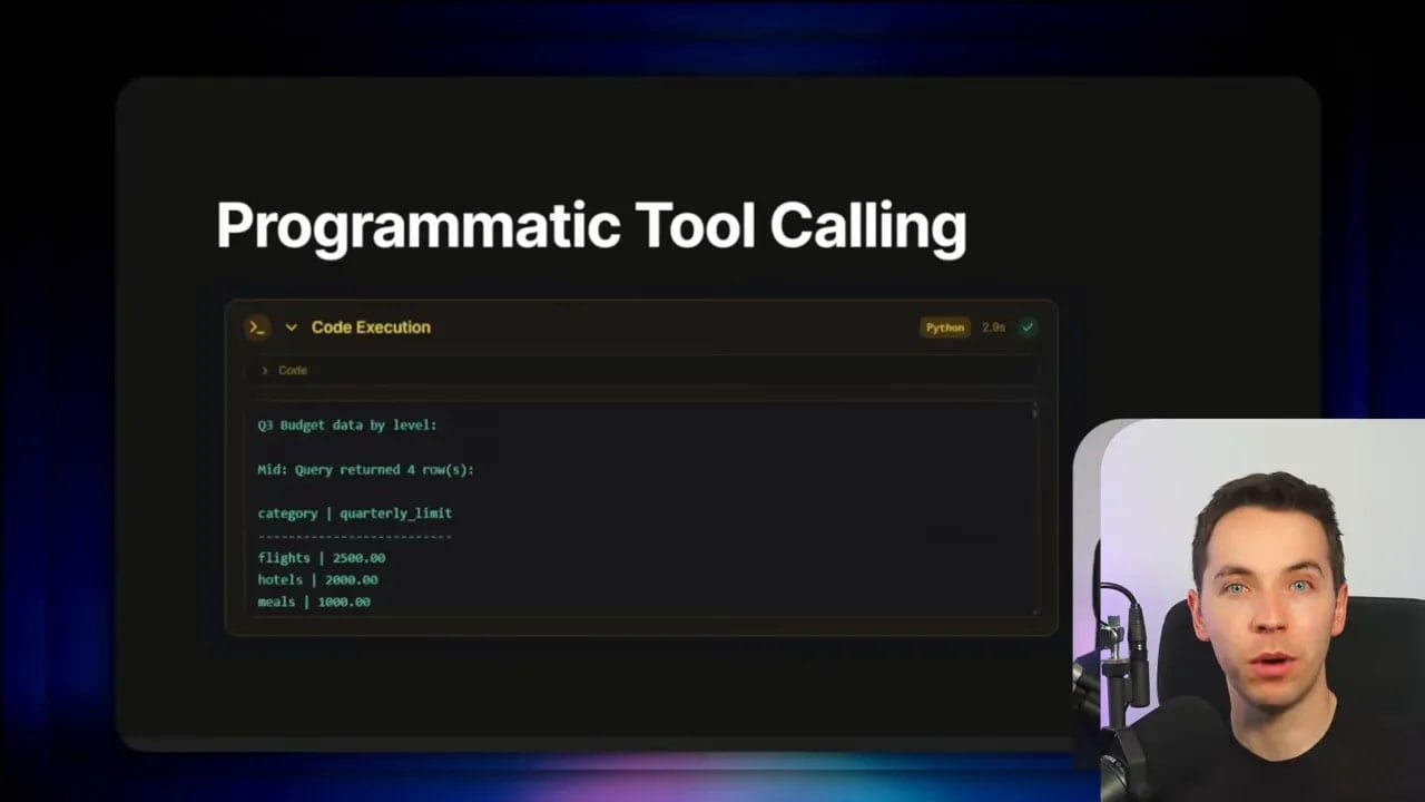 Screenshot showing Programmatic Tool Calling with a code execution example panel