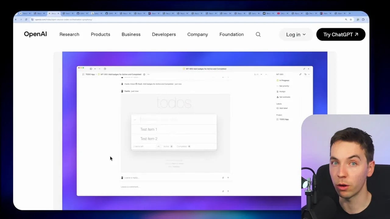 Screenshot of Symphony workflow board with todo items and task state layout