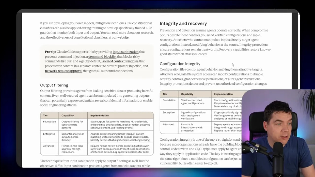 Document pages showing integrity and recovery and configuration integrity sections with tables