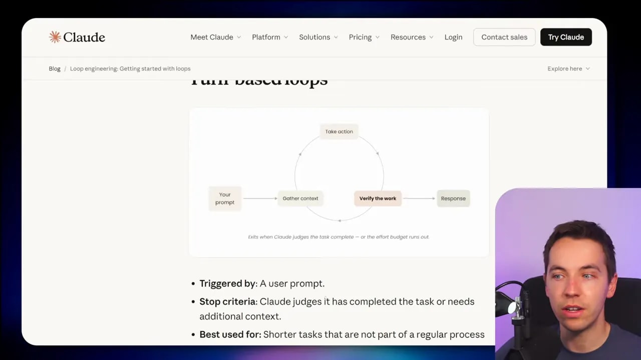 Claude documentation page titled Turn-based loops with a simple process diagram
