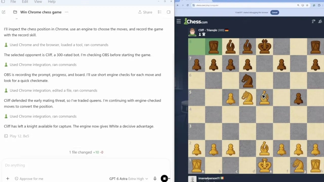 Browser chessboard showing a game in progress with highlighted recent moves