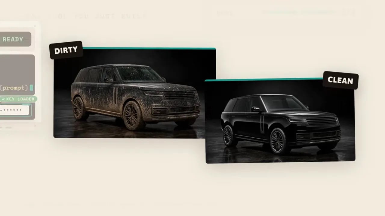 Dirty and clean matching images of the same black SUV
