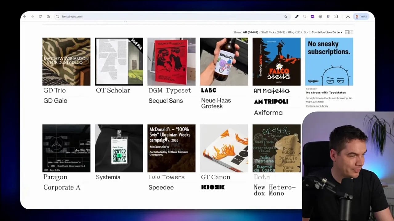 Fonts In Use gallery showing typeface examples on posters and printed designs