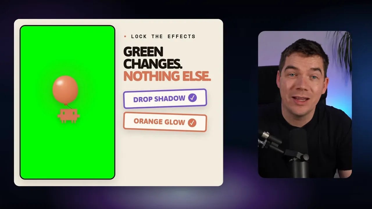 Diagram showing green screen background while drop shadow and orange glow remain unchanged