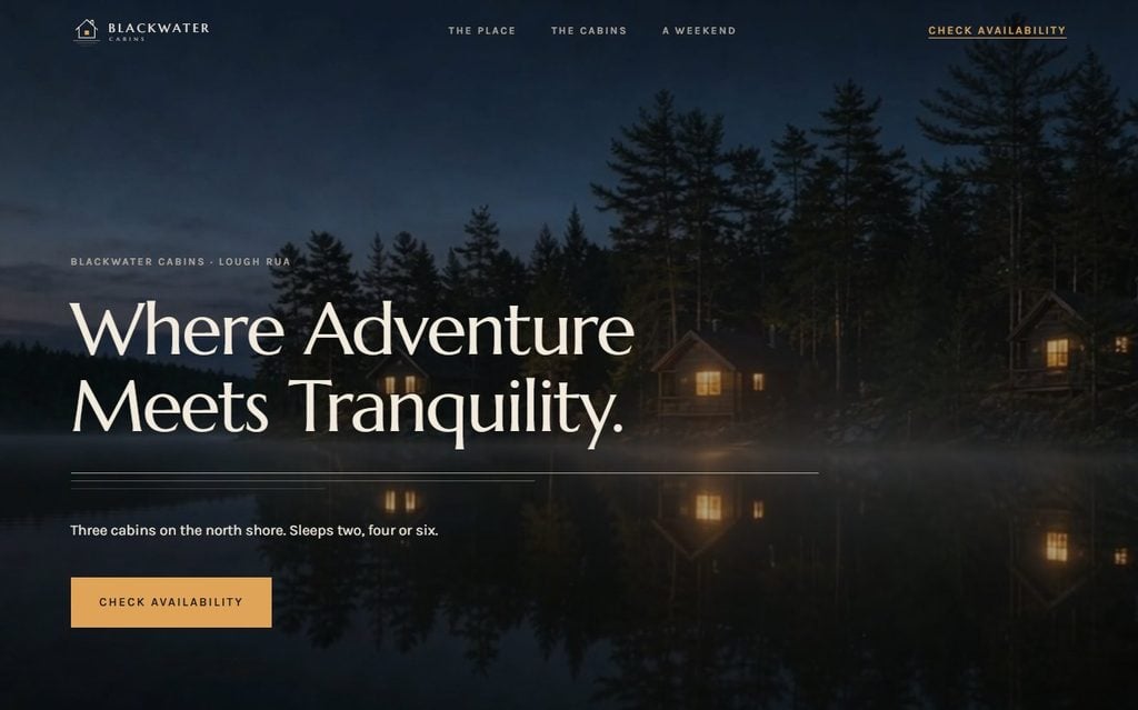 Blackwater Cabins landing page