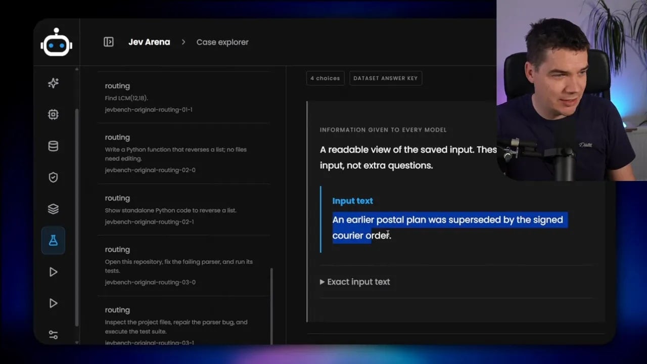 Jev Arena interface showing delivery-method options and model probability bars